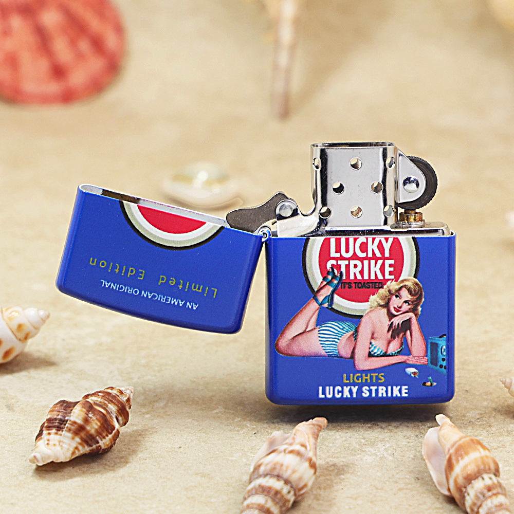 Zippo Blue Matte Color Printed Lucky Strike Pin-Up Girl - CS18