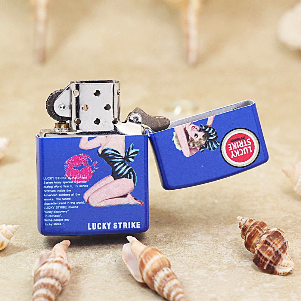 Zippo Blue Matte Color Printed Lucky Strike Pin-Up Girl - CS18