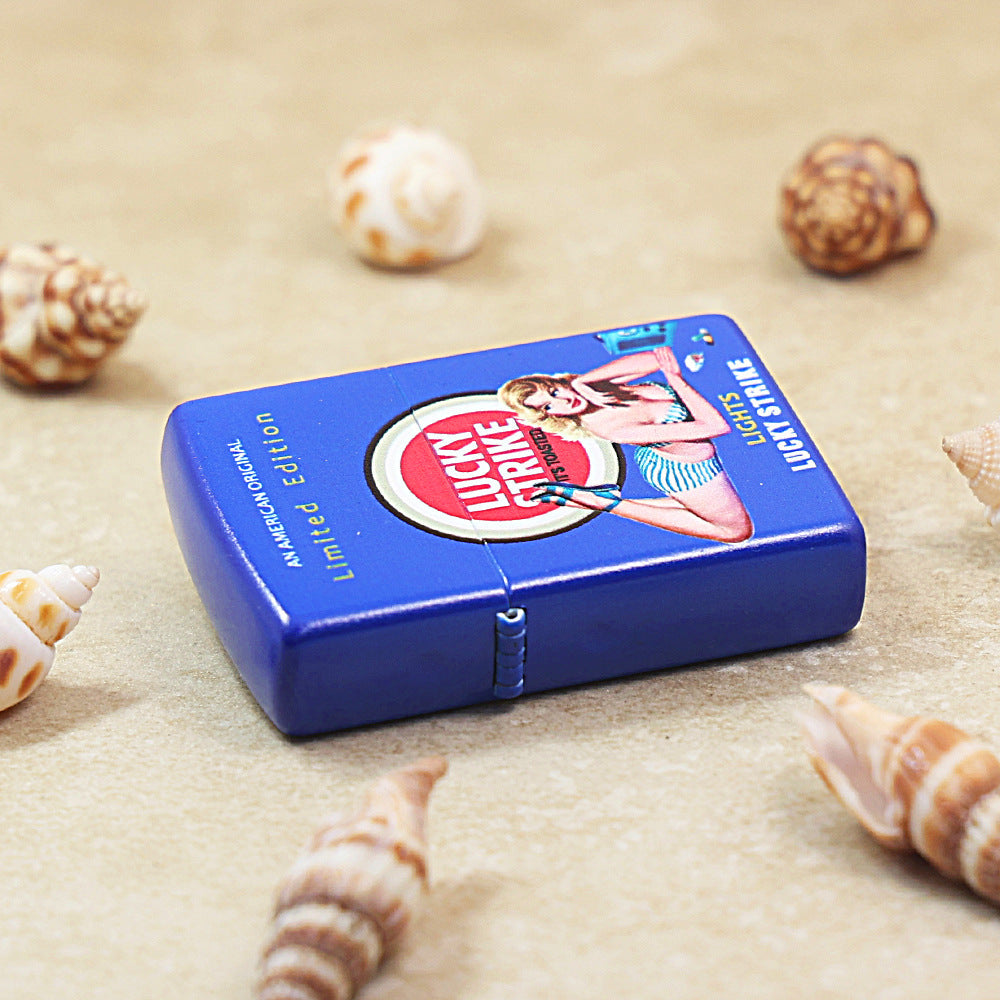 Zippo Blue Matte Color Printed Lucky Strike Pin-Up Girl - CS18