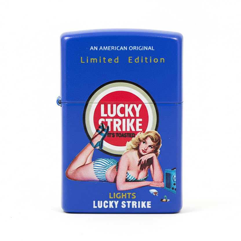 Zippo Blue Matte Color Printed Lucky Strike Pin-Up Girl - CS18