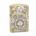 Zippo Brushed Brass Deep Carved Peony and Floral Scrollwork - SC21