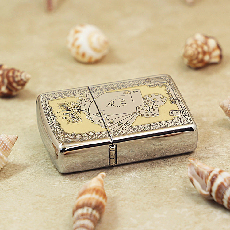 Zippo Brushed Chrome Deep Carved Good Luck Poker Hand and Dice - SC08