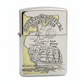 Zippo Brushed Chrome Deep Carved Nautical Chart and Sailing Ship - SC17