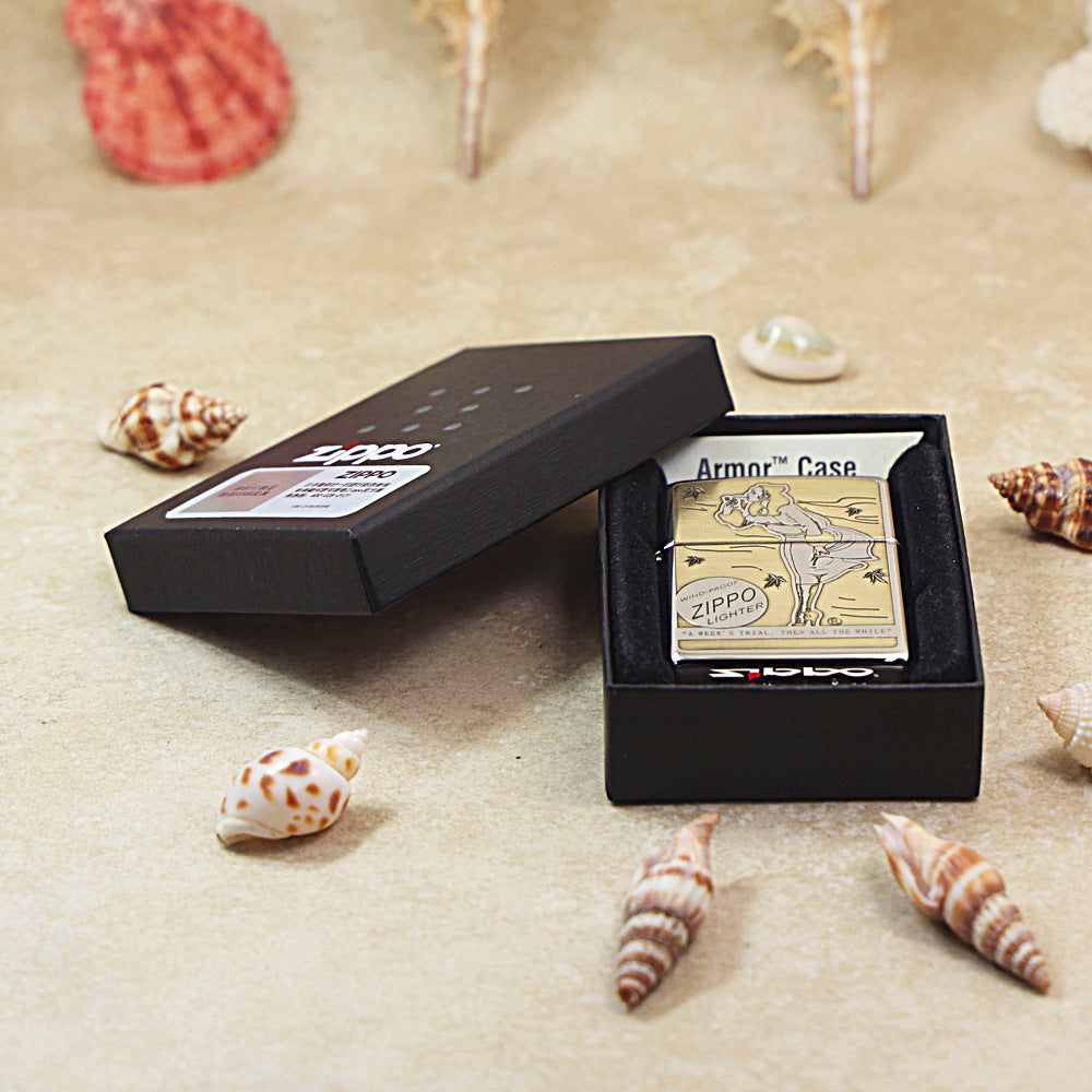 Zippo Brushed Chrome Deep Engraved Pin-Up Girl Smoking in the Wind - SC25