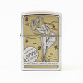 Zippo Brushed Chrome Deep Engraved Pin-Up Girl Smoking in the Wind - SC25