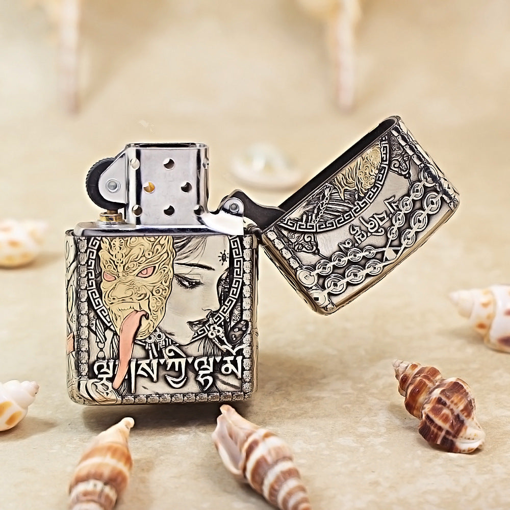 Zippo Colorful Painted Chinese Opera Female Deity Holding Mask - CM02