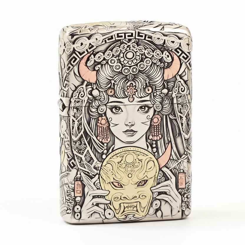 Zippo Colorful Painted Chinese Opera Female Deity Holding Mask - CM02