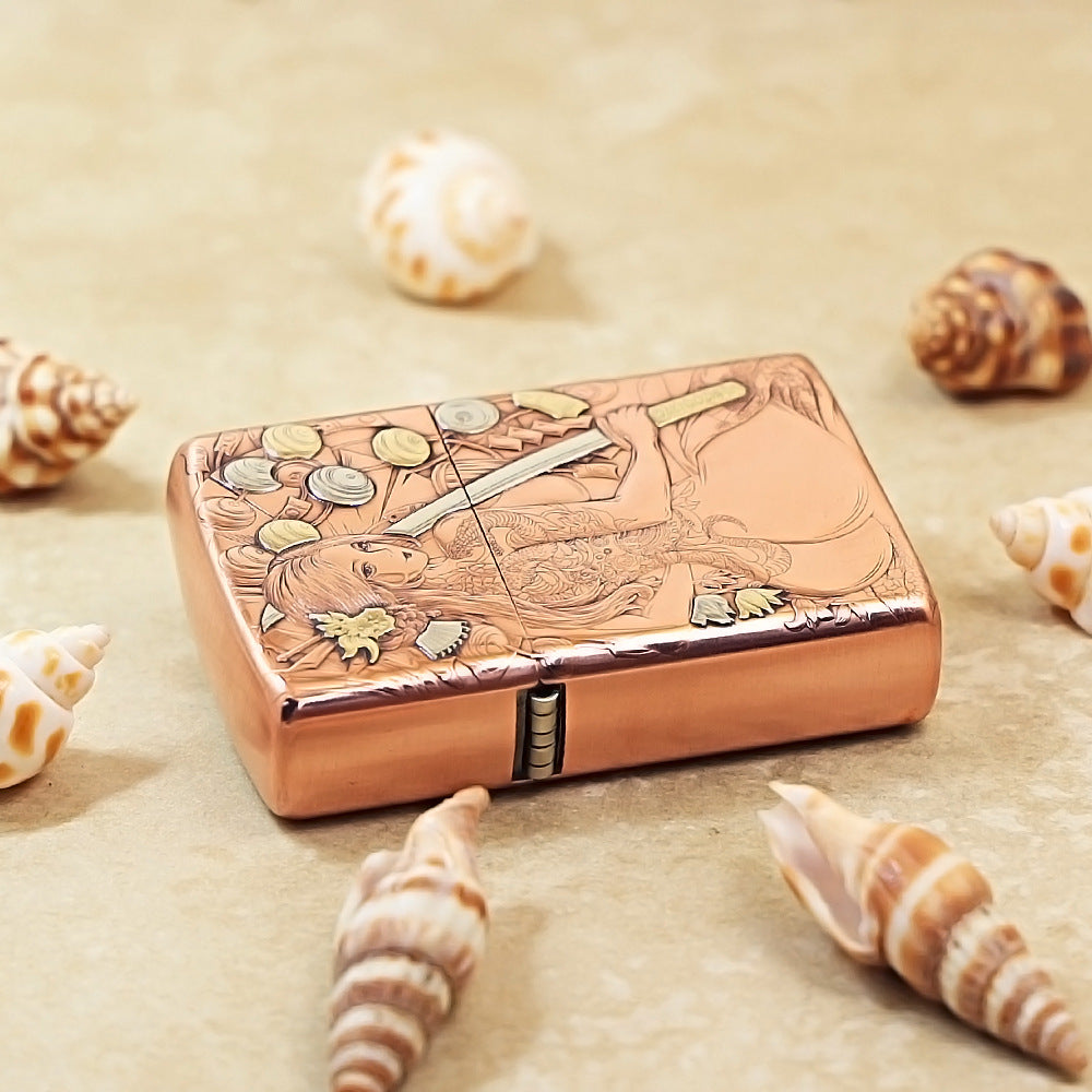 Zippo Copper Tone Deep Carved Female Warrior and Katana - CM13