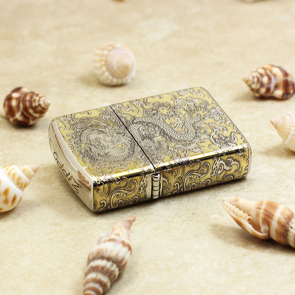 Zippo Gold and Silver Deep Carved Coiling Dragon in the Clouds - SC33