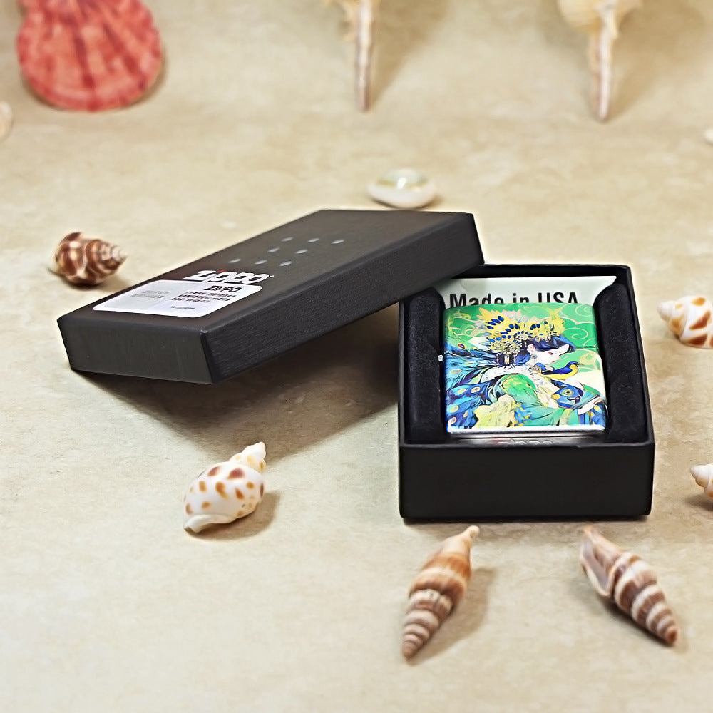 Zippo Green Color-Printed Peacock Princess and Bird - CS04