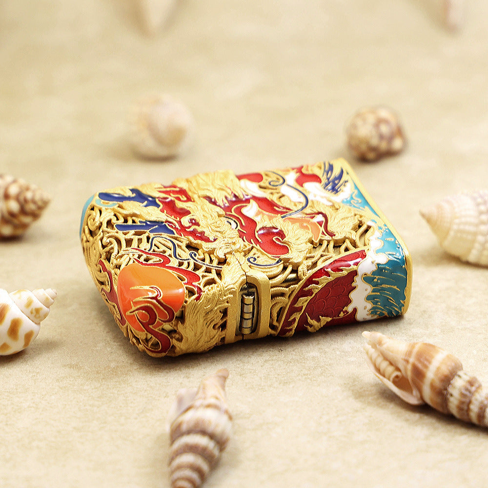 Zippo Heavy Relief Antique Silver Dragon and Ocean Wave Case - CM50