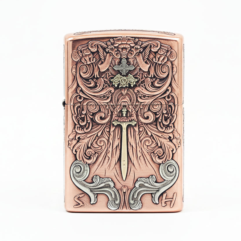 Zippo Heavy Relief Copper Tone Sword of Judgment and Cross - CM18