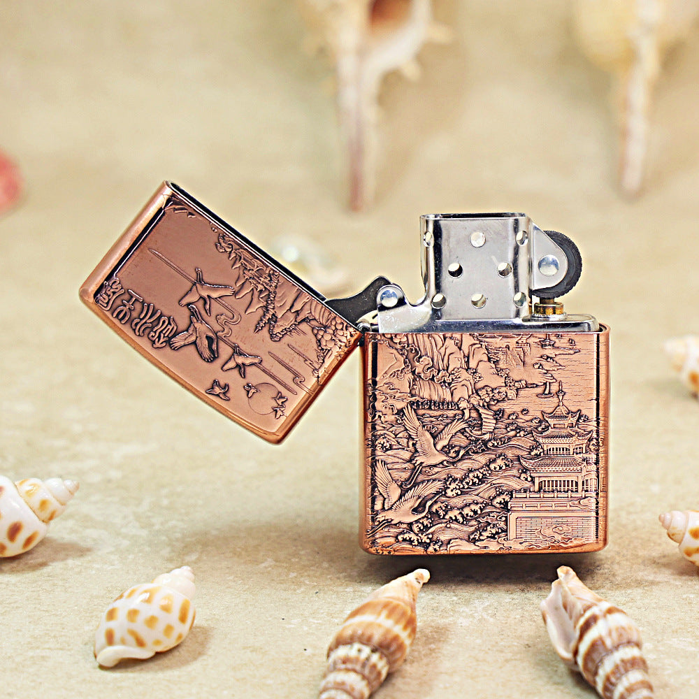 Zippo Heavy Relief Copper Tone Wind Rises Water Success Landscape - CM33