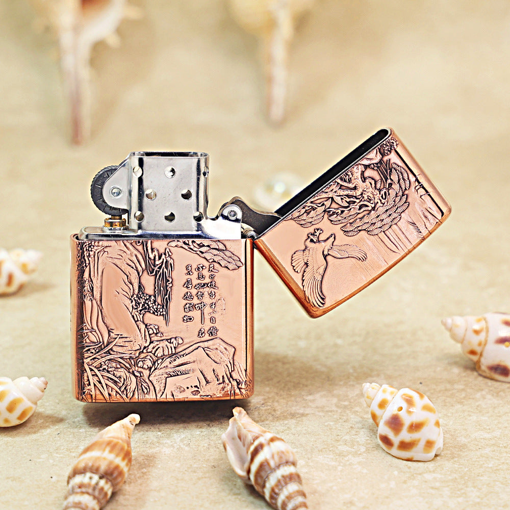 Zippo Heavy Relief Copper Tone Wind Rises Water Success Landscape - CM33