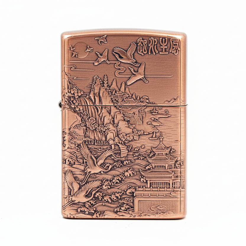 Zippo Heavy Relief Copper Tone Wind Rises Water Success Landscape - CM33