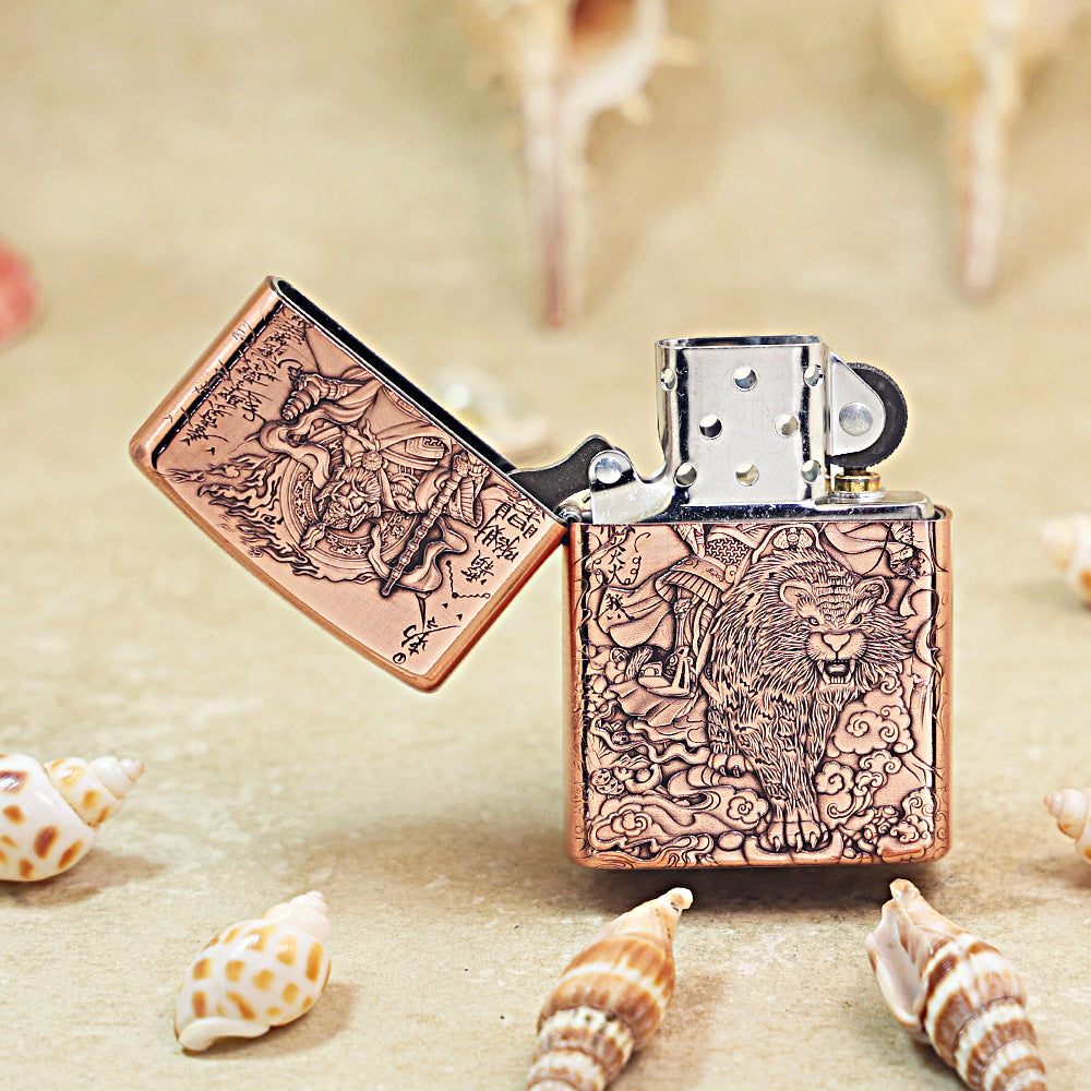 Zippo Heavy Relief Copper Tone Zhao Gongming God of Wealth on Tiger - CM34