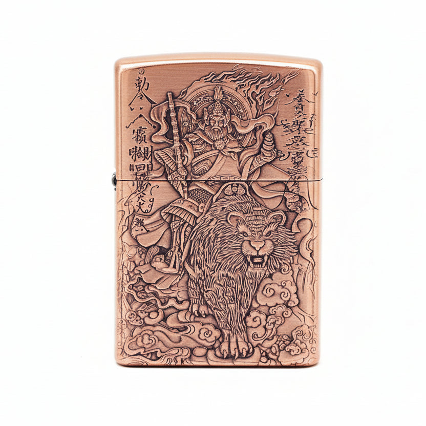 Zippo Heavy Relief Copper Tone Zhao Gongming God of Wealth on Tiger - CM34