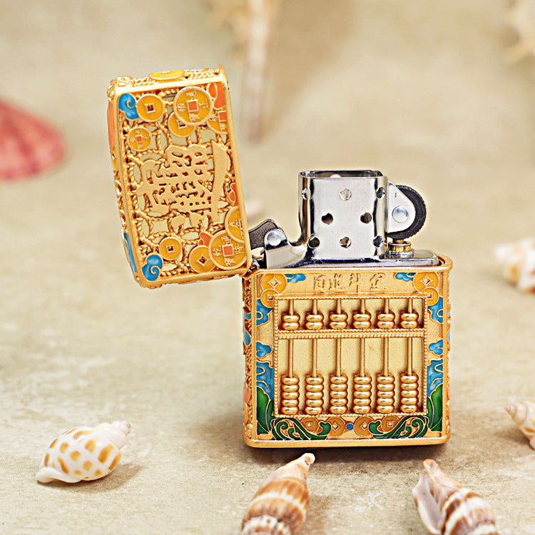 Zippo Heavy Relief Gold Abacus and Bringing in Wealth Emblem - CM05