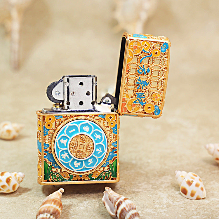 Zippo Heavy Relief Gold Abacus and Bringing in Wealth Emblem - CM05