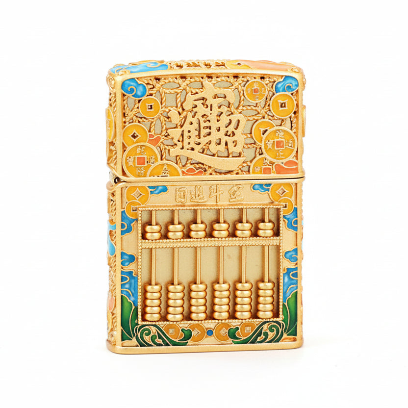 Zippo Heavy Relief Gold Abacus and Bringing in Wealth Emblem - CM05