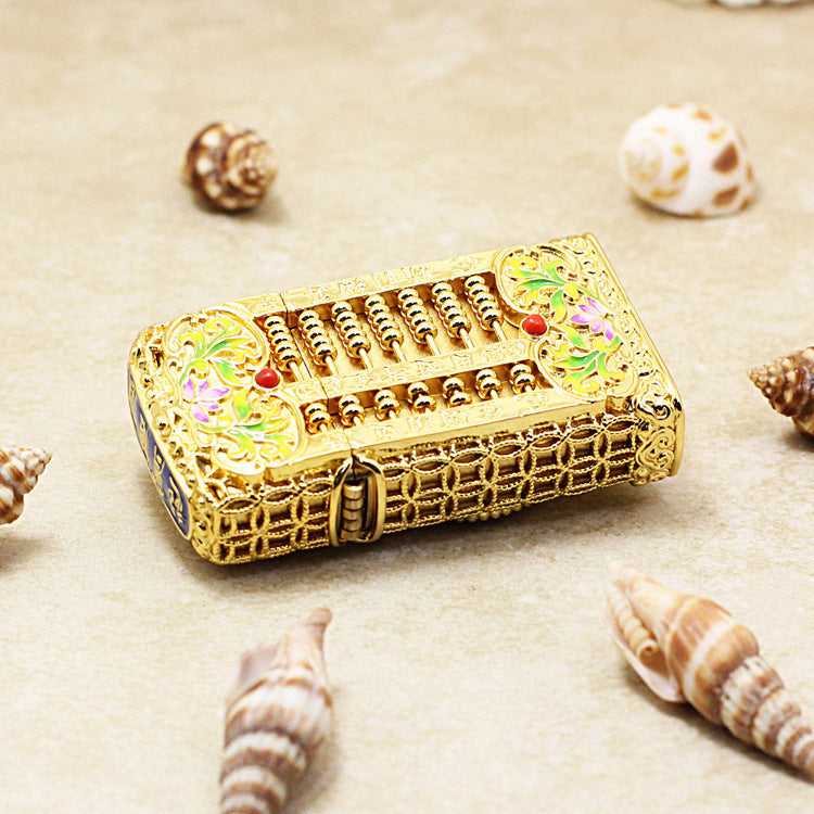 Zippo Heavy Relief Gold Abacus and Lotus Filigree Slim Case Set - CM52