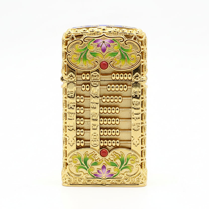 Zippo Heavy Relief Gold Abacus and Lotus Filigree Slim Case Set - CM52