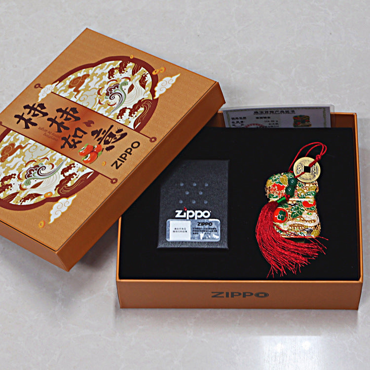 Zippo Heavy Relief Gold Filigree Persimmon Gourd Good Fortune Case Set - CM37