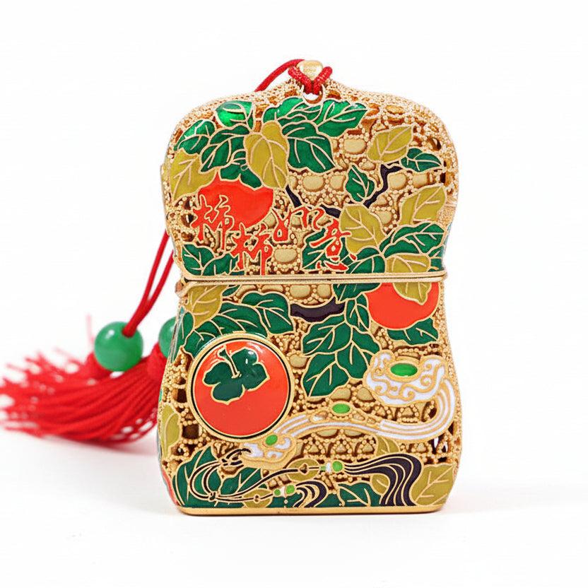 Zippo Heavy Relief Gold Filigree Persimmon Gourd Good Fortune Case Set - CM37