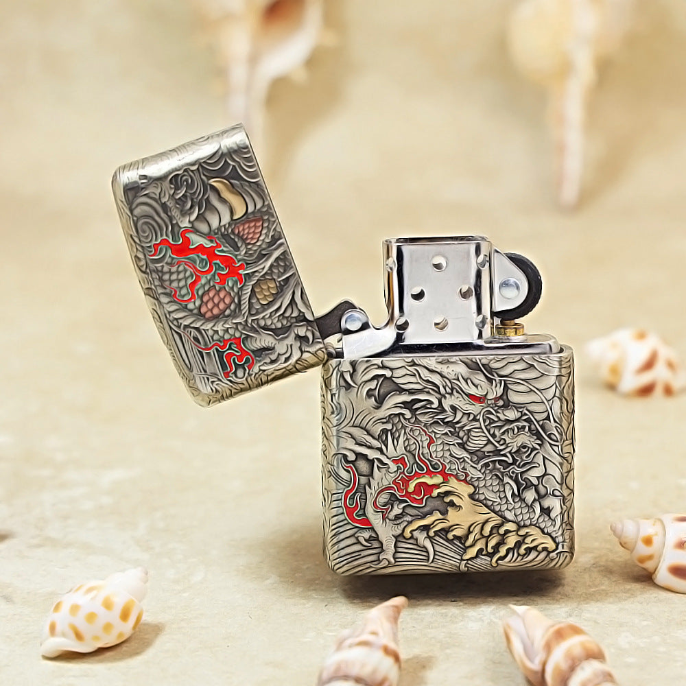 Zippo Heavy Relief Gold and Silver Coiling Dragon Prosperity Emblem - CM16