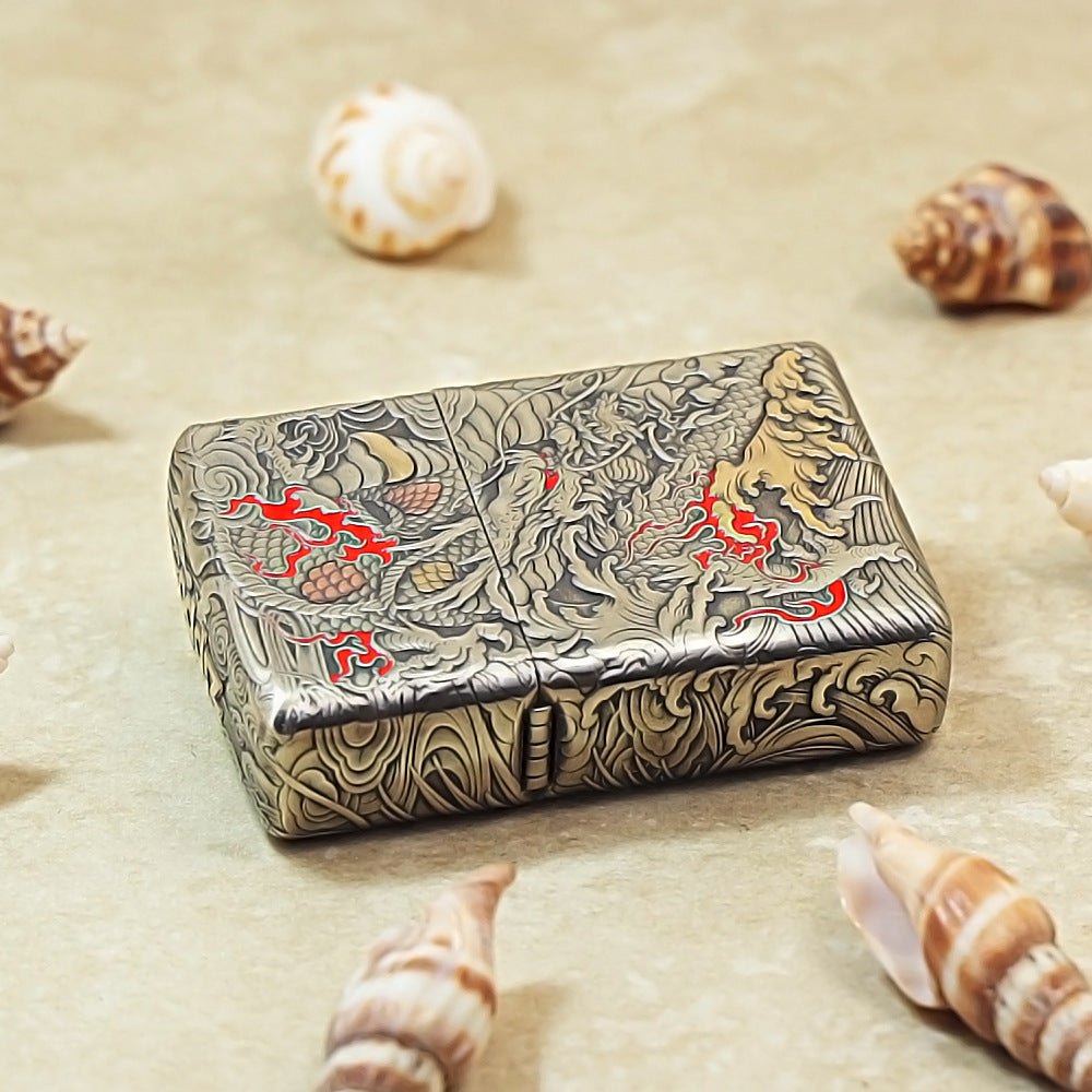 Zippo Heavy Relief Gold and Silver Coiling Dragon Prosperity Emblem - CM16