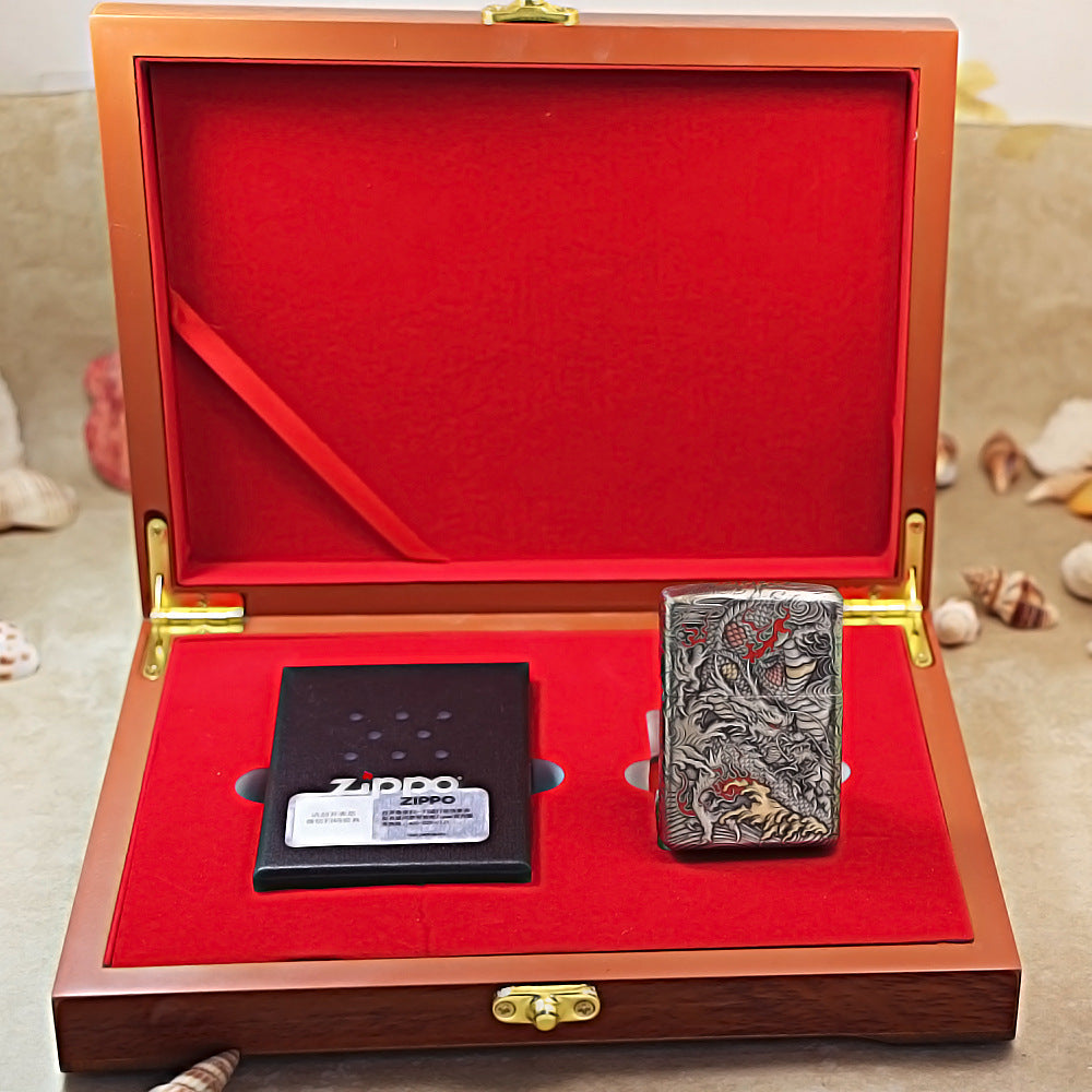 Zippo Heavy Relief Gold and Silver Coiling Dragon Prosperity Emblem - CM16