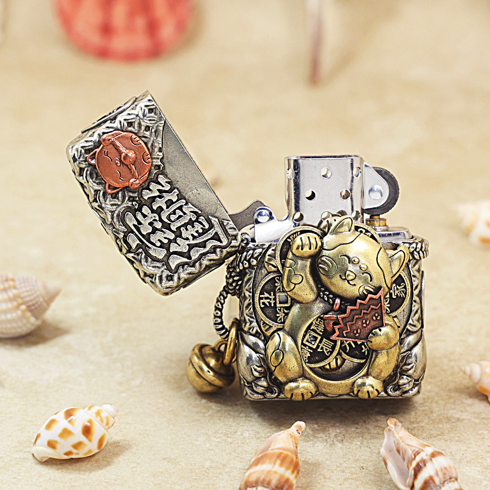 Zippo Heavy Relief Maneki-Neko Lucky Cat Fortune Case Set - CM19