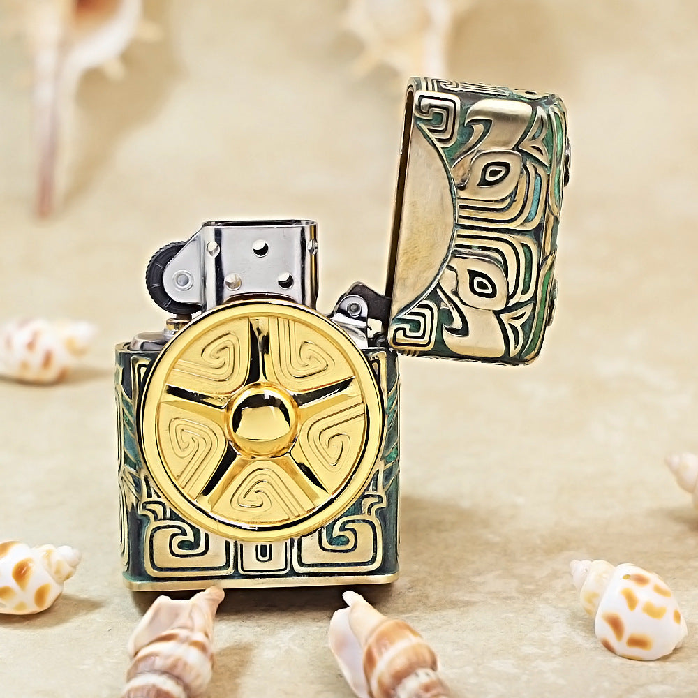 Zippo Heavy Relief Sanxingdui Golden Mask and Bronze Patina Case Set - CM25