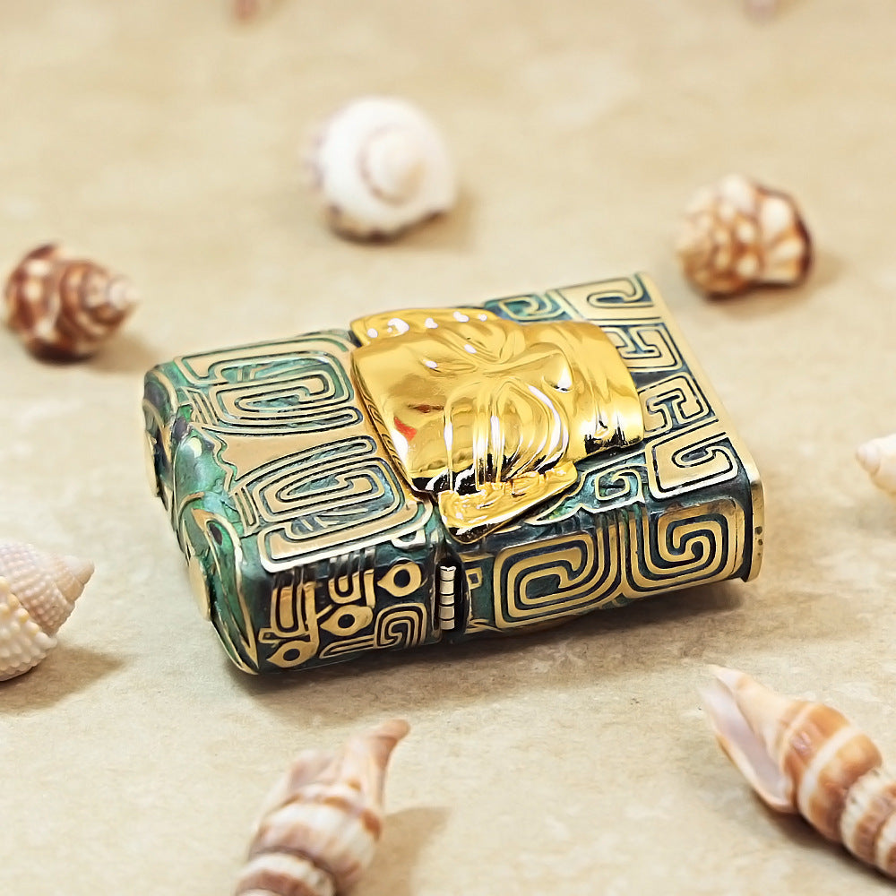 Zippo Heavy Relief Sanxingdui Golden Mask and Bronze Patina Case Set - CM25