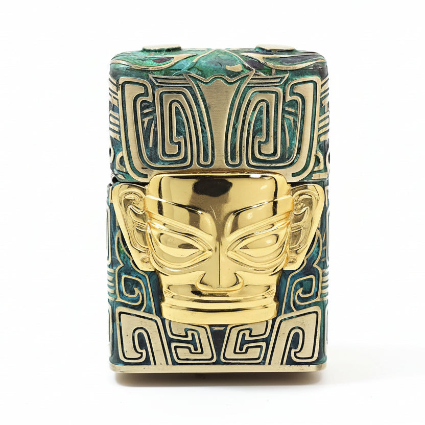 Zippo Heavy Relief Sanxingdui Golden Mask and Bronze Patina Case Set - CM25
