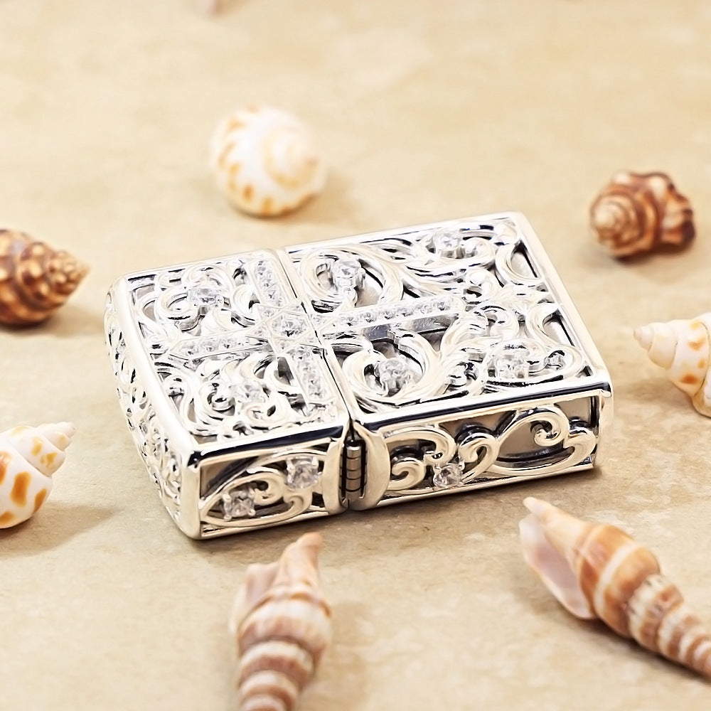 Zippo Heavy Relief Silver Openwork Diamond Cross Case - CM21