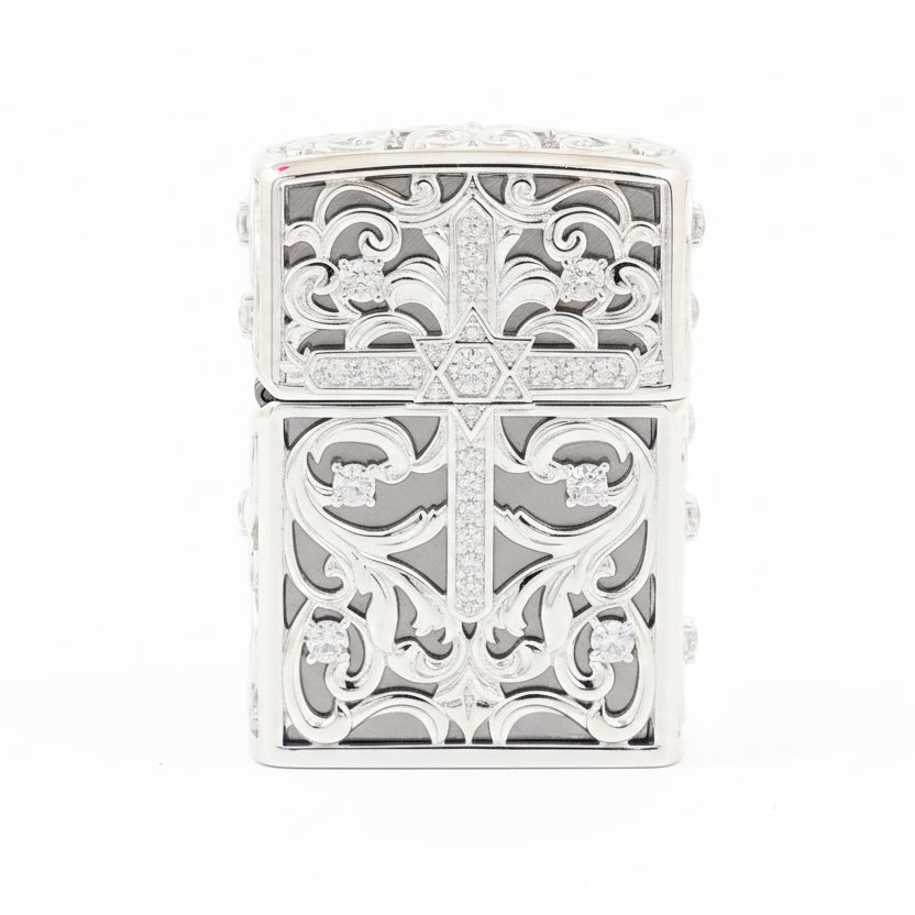 Zippo Heavy Relief Silver Openwork Diamond Cross Case - CM21