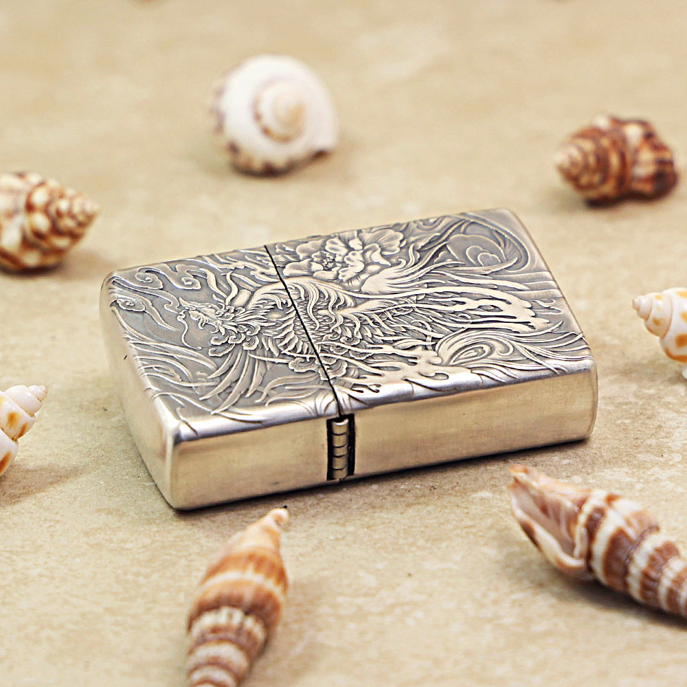 Zippo Heavy Relief Silver Phoenix and Peony Case - CM35