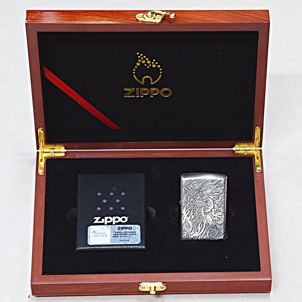 Zippo Heavy Relief Silver Phoenix and Peony Case - CM35