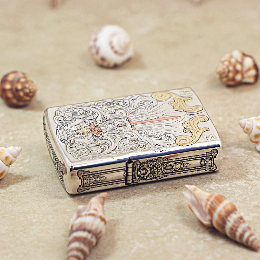 Zippo Heavy Relief Silver Sword of Judgment and Cherubs Case - CM30