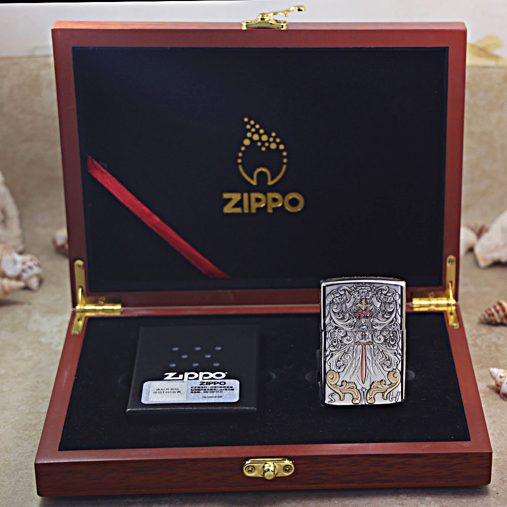 Zippo Heavy Relief Silver Sword of Judgment and Cherubs Case - CM30