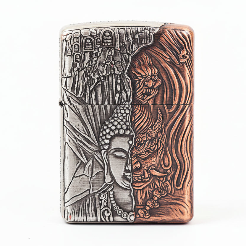Zippo Heavy Relief Two Tone Buddha and Demon Good vs Evil Case - CM15