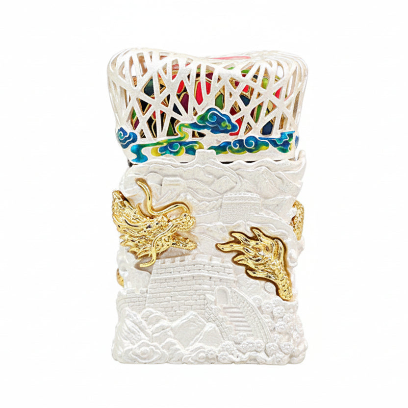 Zippo Heavy Relief White Great Wall and Gold Dragon Case Set - CM42