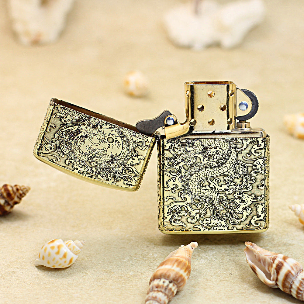 Zippo High Polish Brass Deep Engraved Flying Dragon in Sky - CC163