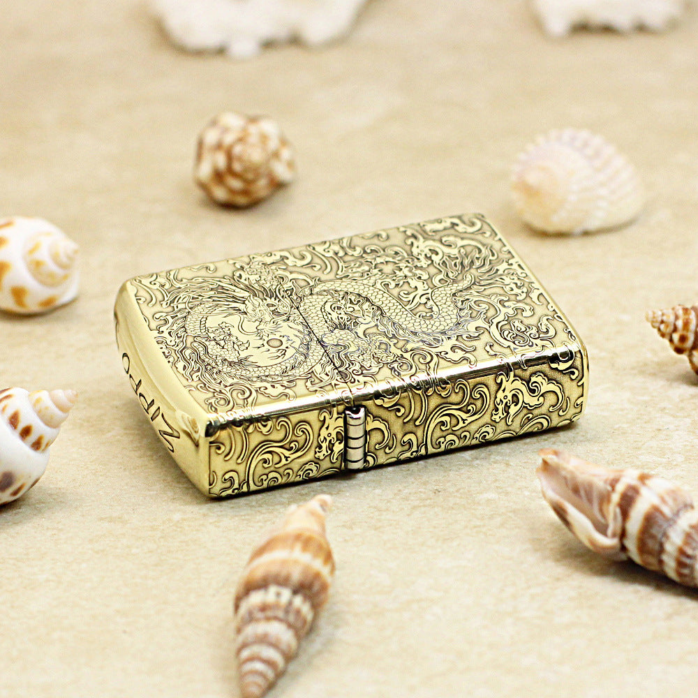 Zippo High Polish Brass Deep Engraved Flying Dragon in Sky - CC163