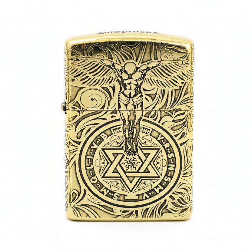Zippo High Polish Brass Engraved Angelic Warrior Seal of Solomon - CC160