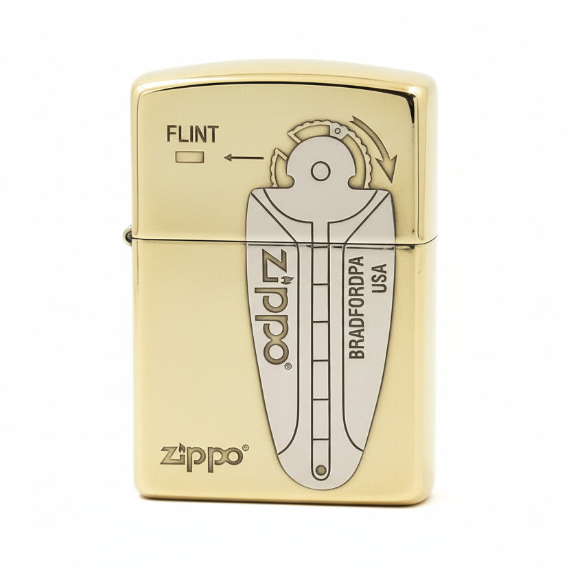 Zippo High Polish Brass Engraved Flint Mechanism Diagram - SC30