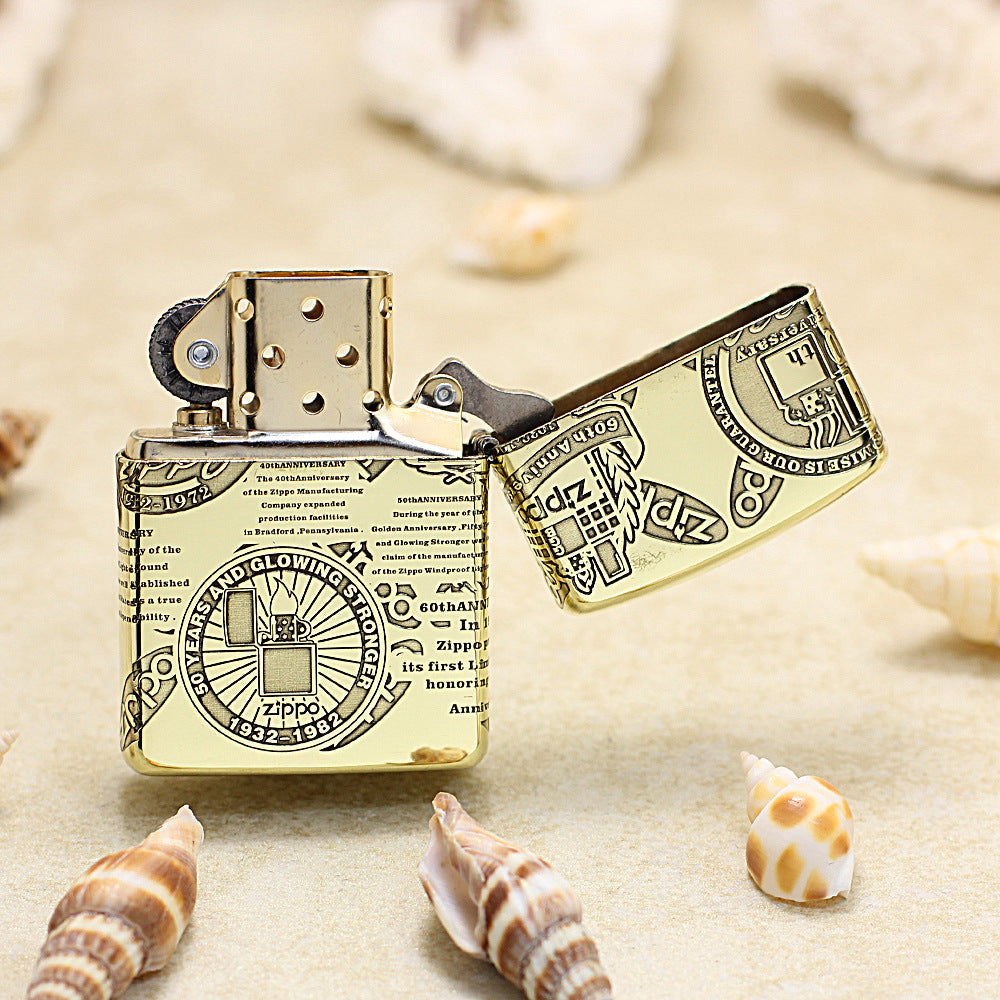 Zippo High Polish Brass Engraved Historical Logos Anniversary Design - CC150