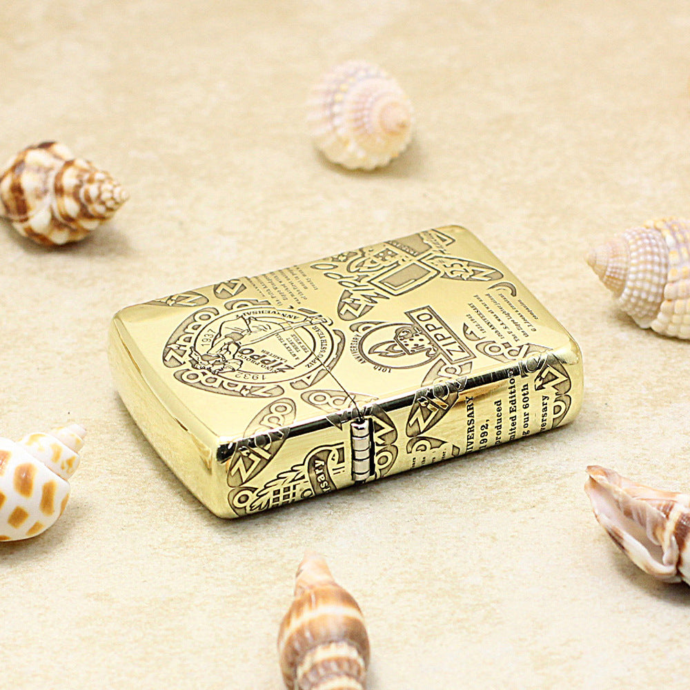 Zippo High Polish Brass Engraved Historical Logos Anniversary Design - CC150