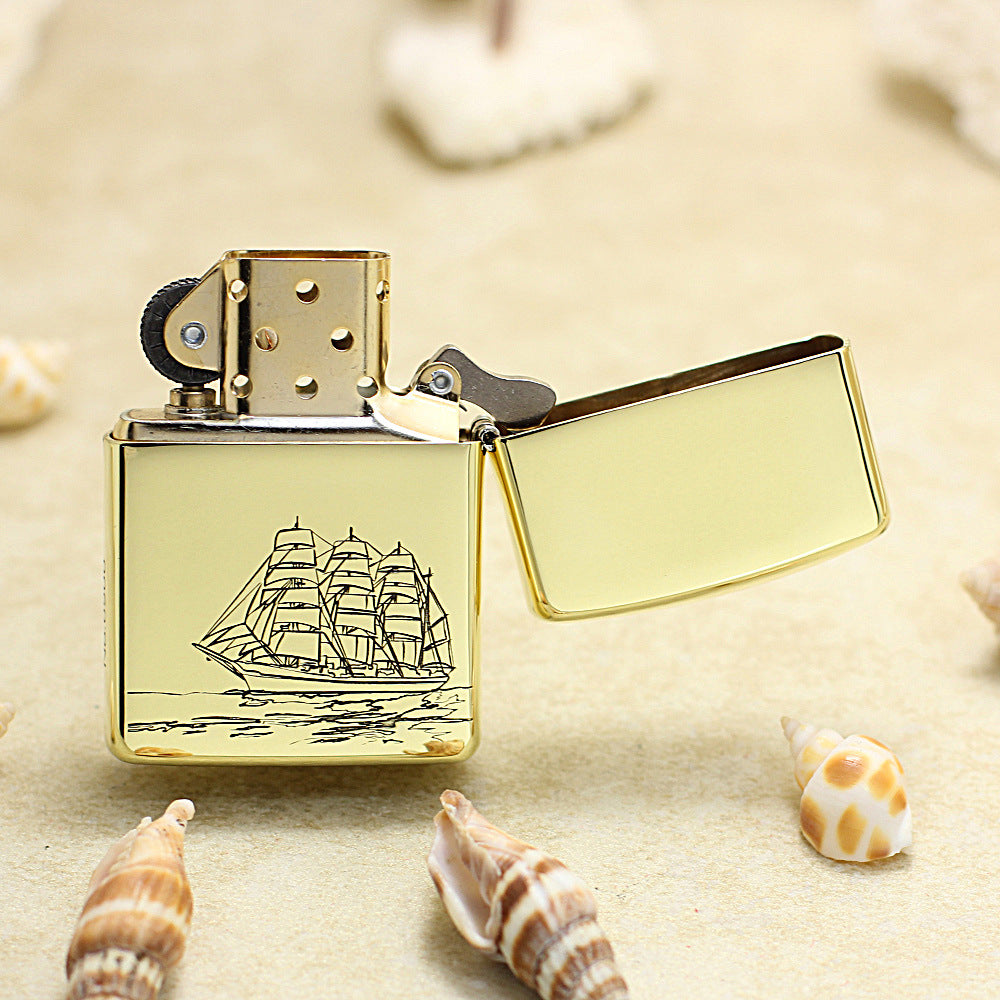 Zippo High Polish Brass Engraved Nautical Map Sailing Ship - CC146
